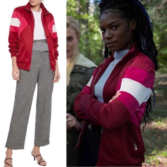 Maje Track Jacket Red Pink White Colorblock 40 Full Zip Front Retro Streetwear - Picture 13 of 13